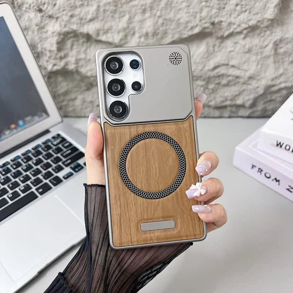 Wood Grain MagSafe with PC Frame Case for Samsung