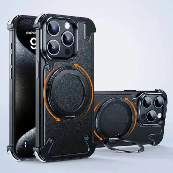 Leather Case with Metal Frame and Rotating Ring Holder